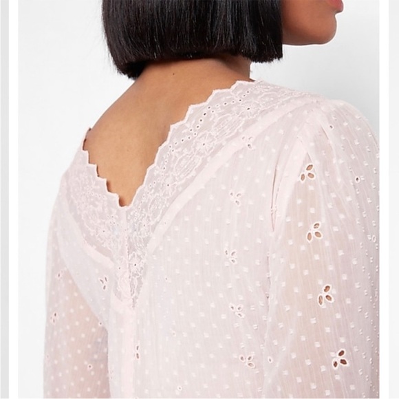 Express Romantic Pink Puff Eyelet Long Sleeve Cottagecore Bodysuit Top Small Y2K - Picture 2 of 12